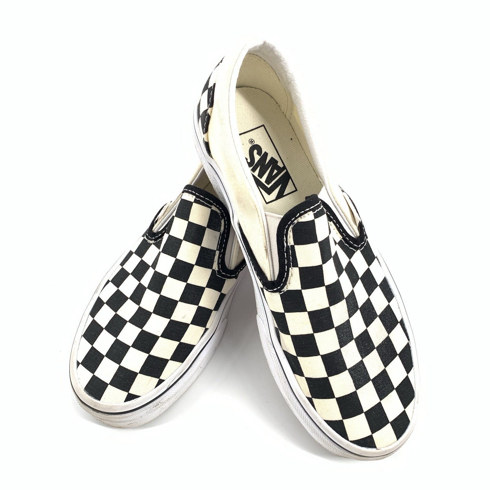 Vans Checkerboard Slip-On Skate Sneakers Black White Womens Size 5.5-image