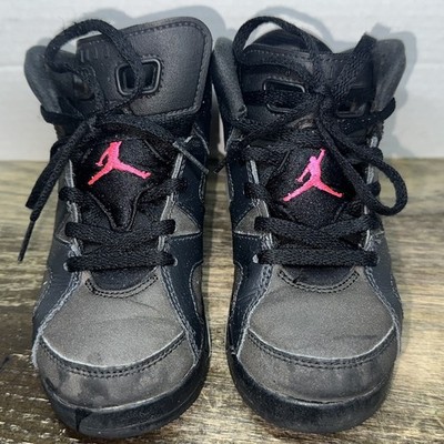 Jordan Retro 6 Kids High Top Basketball Shoes Blk/Gry/Pnk Size 12C | Used - Good
