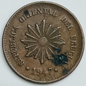 1947 Uruguay 2 Centesimos KM# 20a Circulated Condition