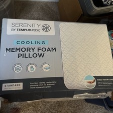 Tempur-Pedic Serenity Cooling Memory Foam Pillow, Standard, White/Blue Geometric