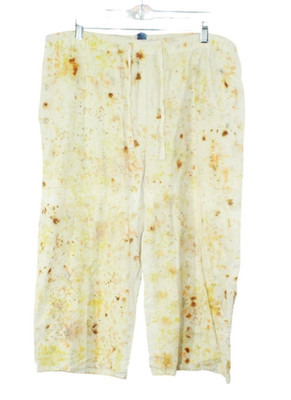 Round Trip Goods Off White Cotton Pants Sz L Rust Splatter Drawstring Boho Chic