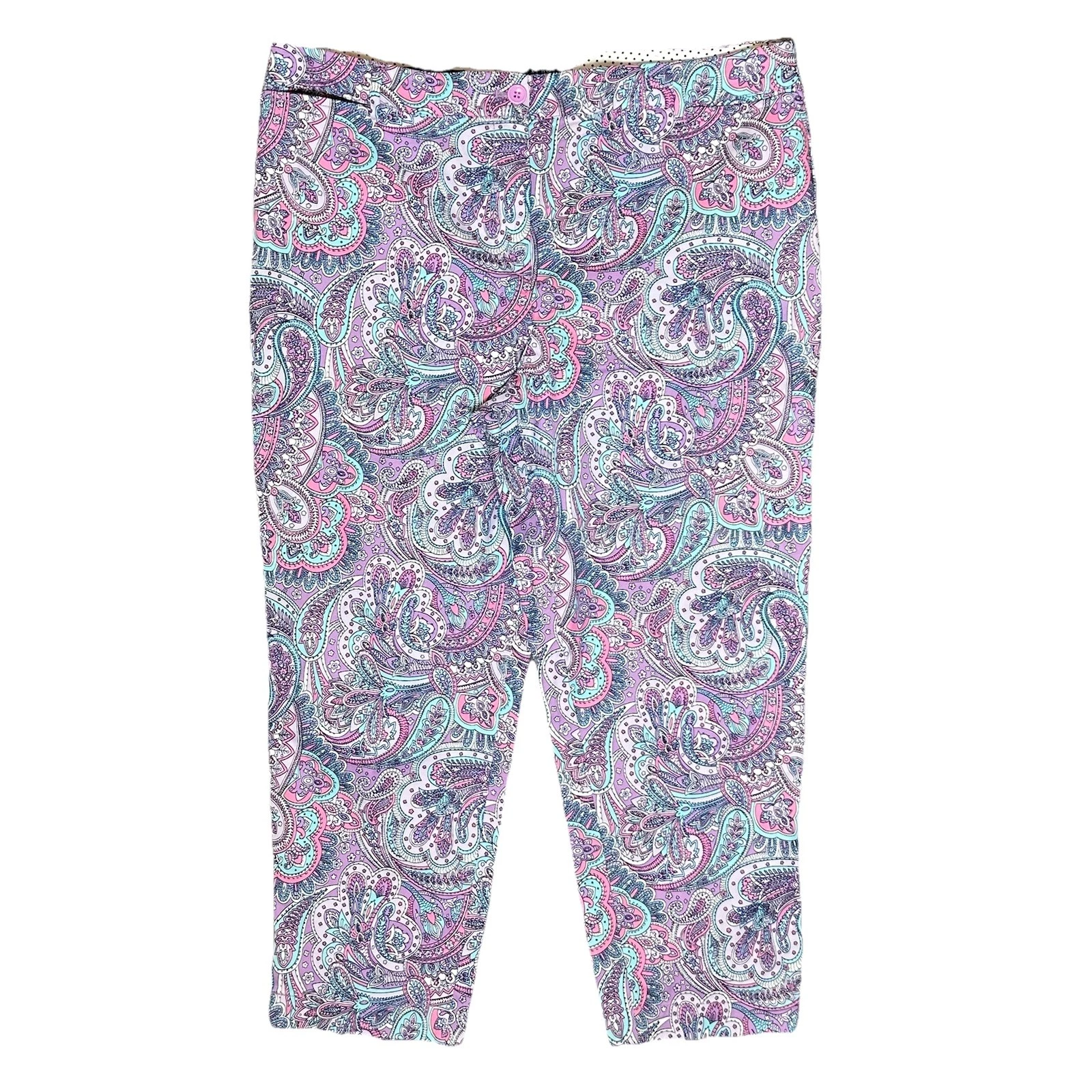 Talbots Capri Pants Womens 16 Pastel Purple Pink Turquoise Paisley Cropped