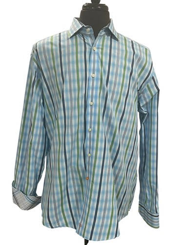 Thomas Dean Mens XL Multicolor Striped Flip Cuff 100% Cotton Button Up Shirt EUC