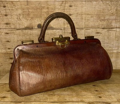 Antike braune englische Tasche Leder Gladstone Arzttasche - 36 cm x 13 cm