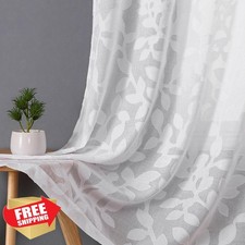 OVZME White Sheer Curtains 42x72 Inch 2 Panels Leaf Pattern