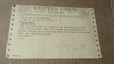 1968 Western Union Telegram San Jose California Barrington Rhode Island 