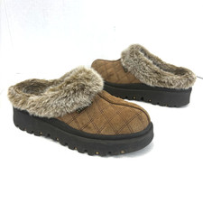 Vintage Y2K Skechers Faux Fur Chunky Clogs Womens Size 6 Brown Shoes Mule 2000s