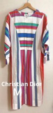 USED CHRISTIAN DIOR VINTAGE MULTI-STRIPED SHIRT DRESS ACCEPTABLE