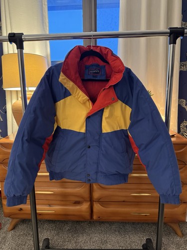 Gant, VINTAGE GANT COLOR BLOCK DOWN FEATHER WINTER PUFFER JACKET SIZE L Made In USA