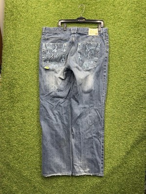 Akademiks Baggy Jeans Mens 42 Loose Fit Lightning Pockets Y2K Grunge Skater 00s