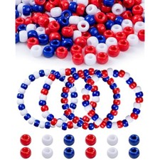 1000 Pcs 4th of July Pony Beads, Red Wihte and Blue Colors, Kandi Bea