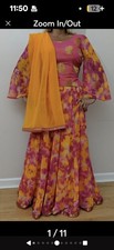 Custom Lehenga Set, Orange, Gold, Coral Pink, Choli, Dupatta, Quality DCSAACI