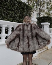 Vintage Silver Fox Fur Coat Real Fur Great Condition Size Small #81