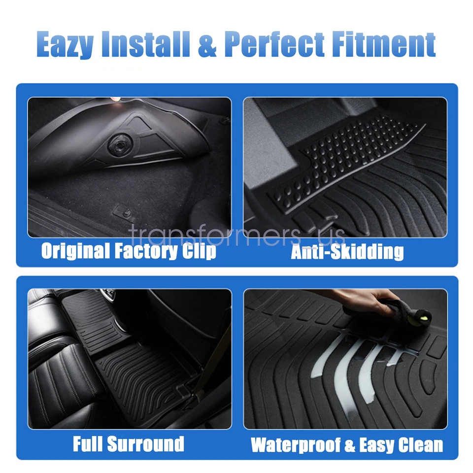 3D TPE Floor Mats Liners & Trunk Cargo Liner For 2015-2025 Ford Edge All Weather - Изображение 4 из 4
