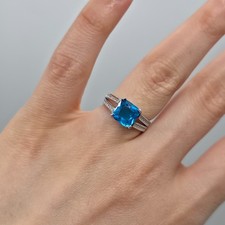 Size 7 Blue Aquamarine Ring 925 Sterling Silver Double Band Ocean Blue
