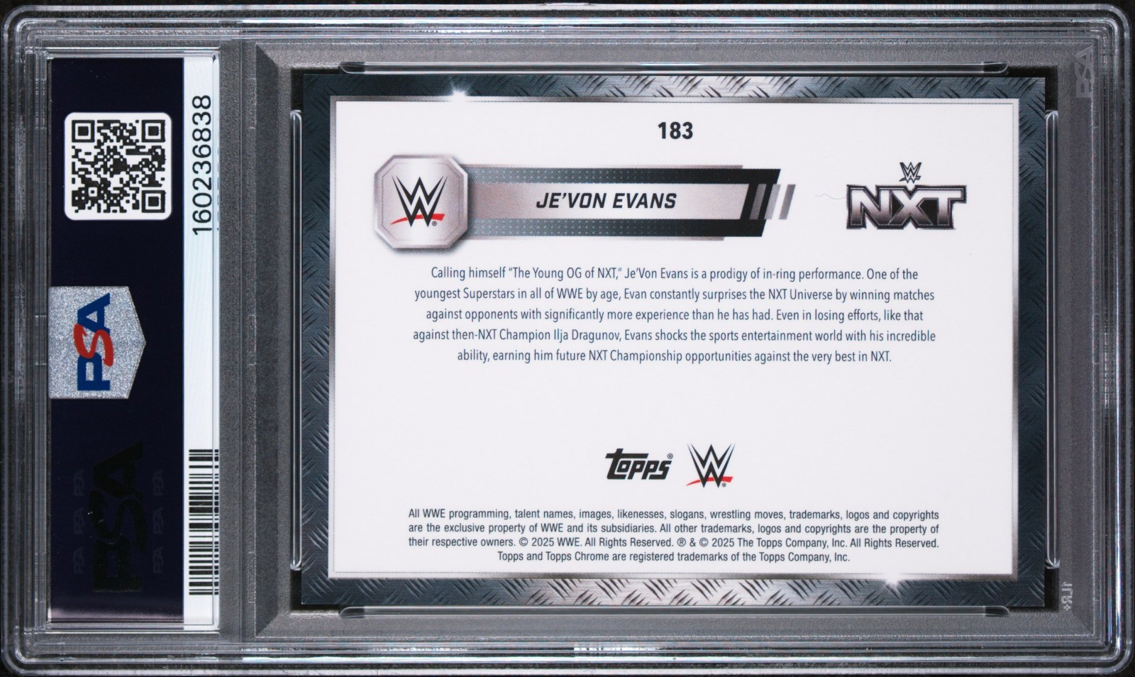 Je'Von Evans 2025 Topps Chrome WWE #183 Black & Gold Refractor 3/13 PSA 10 Gem view 3