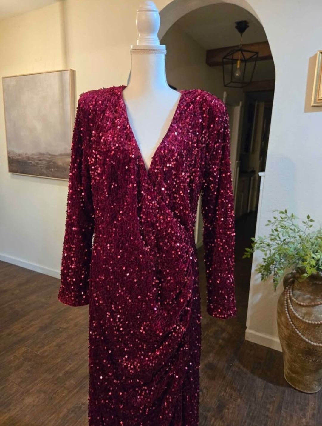 sequence burgundy dress