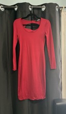 YOINS Red Bodycon Dress Long Sleeve Cut Out Back Knee Length Round Neck