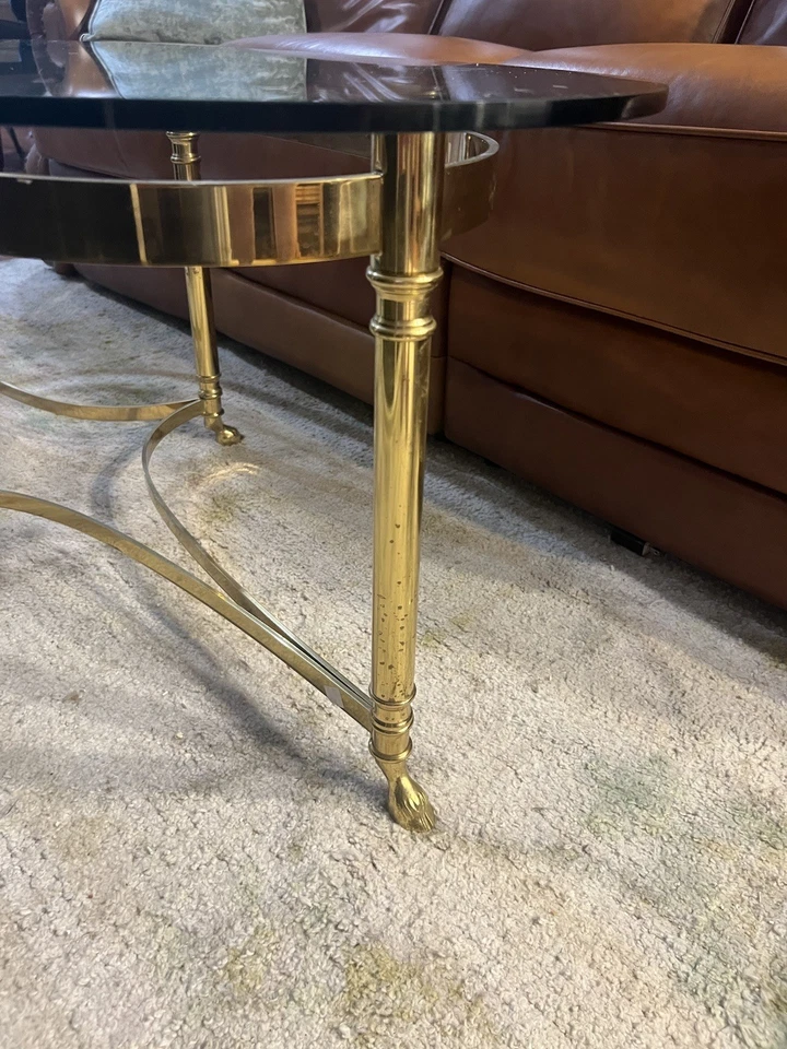Vintage MCM Brass Coffee Table Glass Top - Image 3 of 4
