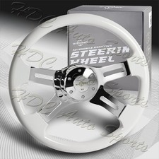 W-power 406mm White Wood Grip 5-hole Chrome 4-spoke 16-inch Steering Wheel Horn W-power 406mm White Wood Grip 5-hole Chrome 4-spoke 16-inch Steering Wheel Horn