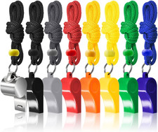 7 Pack Plastic Coaches Referee Whistles with Lanyards, 1 Pcs Stainless Steel Met