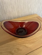 Vintage Eliptical Red Glass Dish with Bubble Base (25cm x 15cm)
