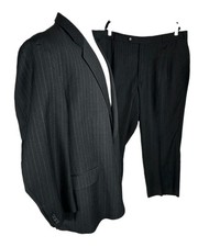 Millennium Collection Mens 48R Black Striped 100% Wool Lt.Weight Suit B8