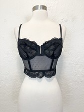 Black Sheer Mesh Corset Top Longline Bra Small S Auden
