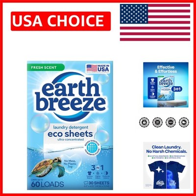 Earth Breeze Laundry Detergent Sheets Fresh Scent - 60 Loads Eco Liquidless 30Ct