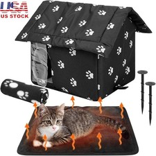 Outdoor Cat Shelter Waterproof Feral Cat House Self Warming Blanket Easy Cleanup