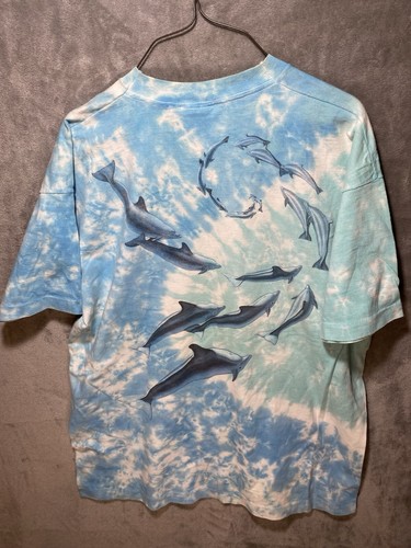 Camiseta De Colección Grande Azul Líquido Etiqueta Tie Dye Delfines Manga Corta Adulto XL - Imagen 8 de 9