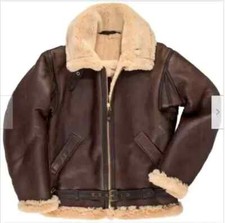Cabina EE. UU. Hombres Británico R.A.F. Chaqueta Bomber Piel de Oveja CUERO DE OVEJA REAL