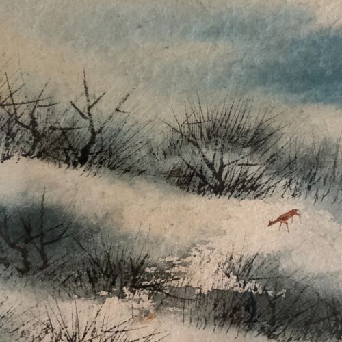 The Pair of Vintage Original Watercolors "Winter Snow Scene" By Victor Ing - Picture 6 of 15