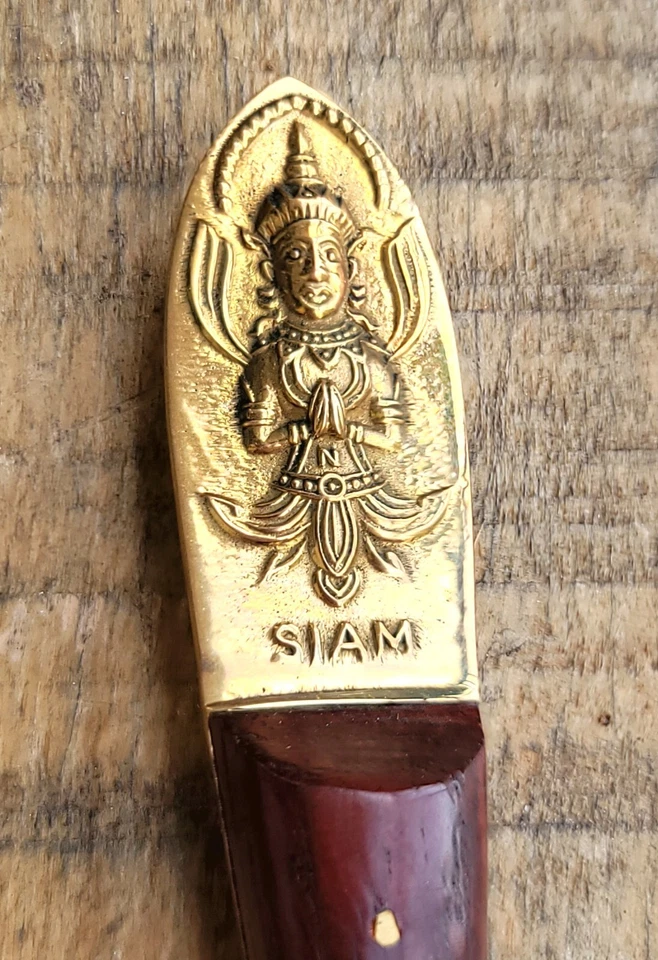 Juego de 8 cubiertos de postre de latón teca vintage Tailandia Siam con estuche de madera  Foto 3 de 4