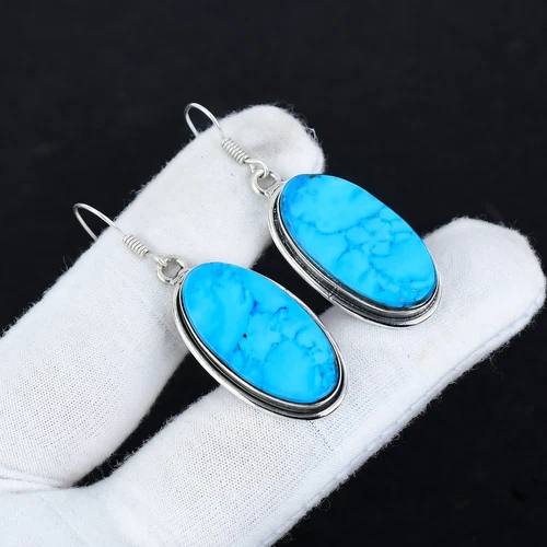 Sleeping Beauty Turquoise Gemstone Earrings 925 Sterling Silver Handmade Jewelry