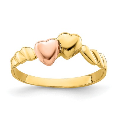Ring 14 Karat zweifarbig Gold Herz Liebe geriffelt