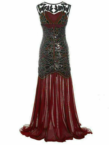 Deluxe Womens Dress 1920s Gatsby Flapper Long Sequin Retro Party Evening Cosplay - Picture 27 of 28
