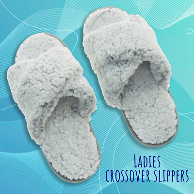 Ladies Borg Thermal Slippers Open Toe House Mule Warm Sherpa Fleece Size UK  3-8 UK