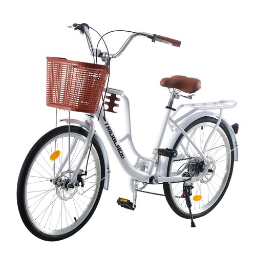 24'' Adult City Bike Vintage Women Bicycle Cup Holder&Basket 7 Speed lady Cycle - Picture 8 of 12