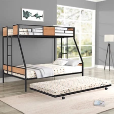 Twin over Full Bunk Bed Metal Frame with Twin Size Trundle For Kids Teens Adults