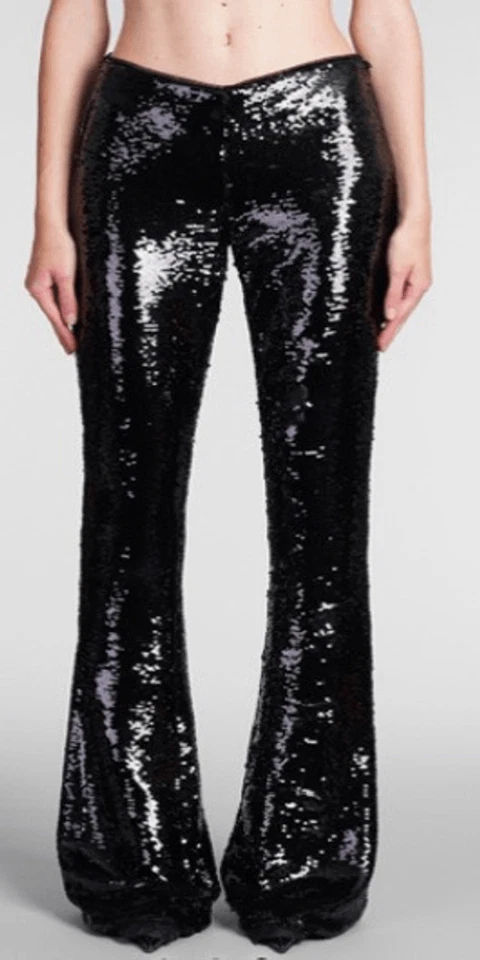 Pantalón Blumarine Acampanado Bordado Lentejuelas en Negro Nuevo con Etiquetas Talla 38/2