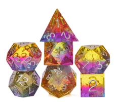 Rainbow Cosmos Sharp Edged 7 Dice Set Poly RPG DnD Dungeons Dragons AD&D Dispel