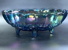 Vintage Harvest Carnival Blue Glass Centerpiece 4 Footed by Colony/Indiana Glass