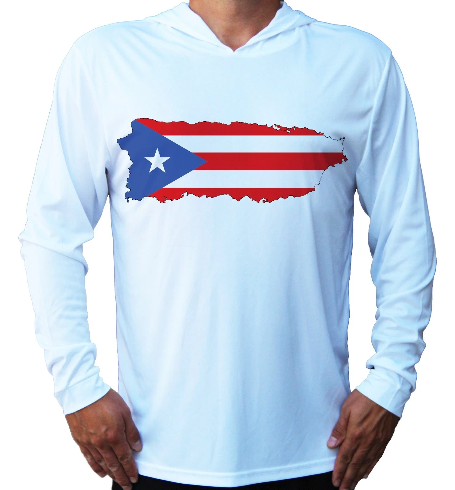 Puerto Rico Flag Art UV Protected UPF 50 Long Sleeve Fishing Boat Sport Hood