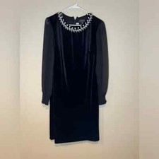 Tahari ASL Women's Black Long Sleeve Velvet Cocktail Dress size 8