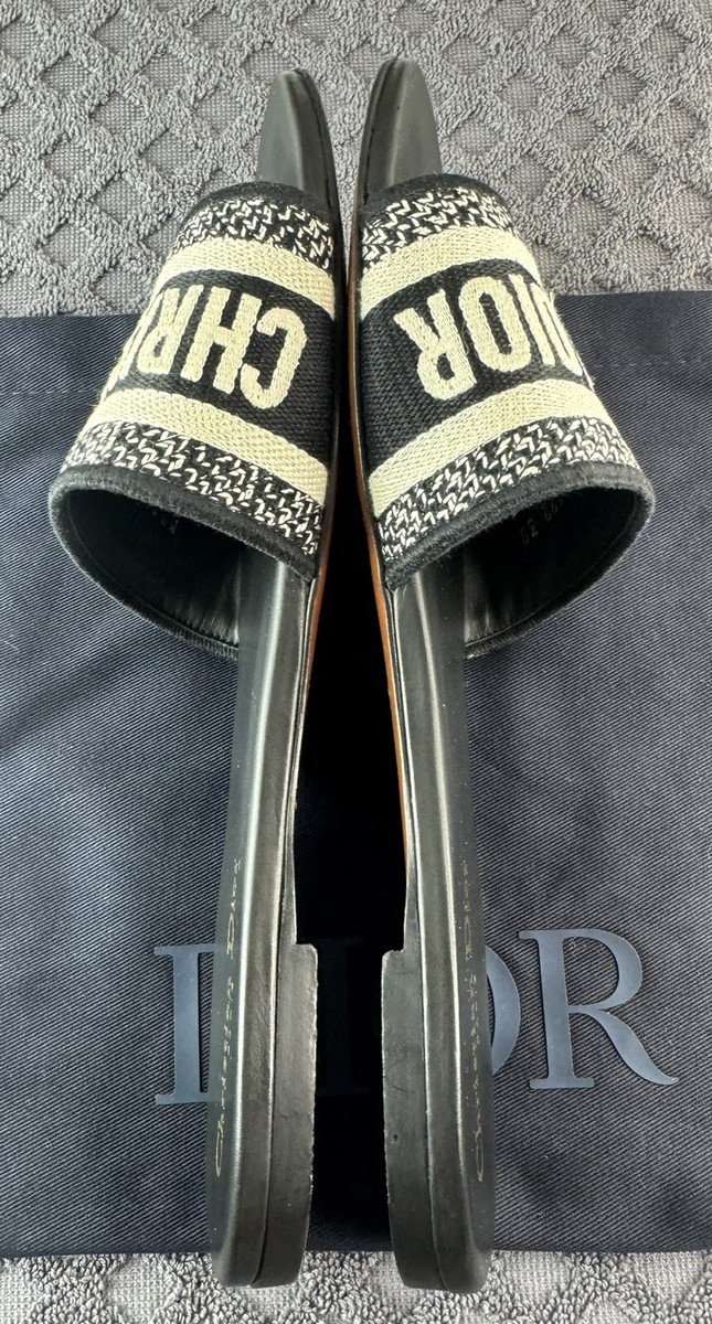 CHRISTIAN DIOR DWAY SLIDES BLACK EMBROIDED COTTON | eBay CHRISTIAN DIOR DWAY SLIDES BLACK EMBROIDED COTTON | eBay