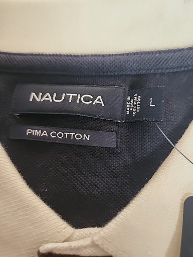 Neu mit Etikett Nautica Herren L 100 Pima Baumwolle weiß mit dunkelbraunen leichten blauen Streifen (T-8) E - Bild 4 von 9