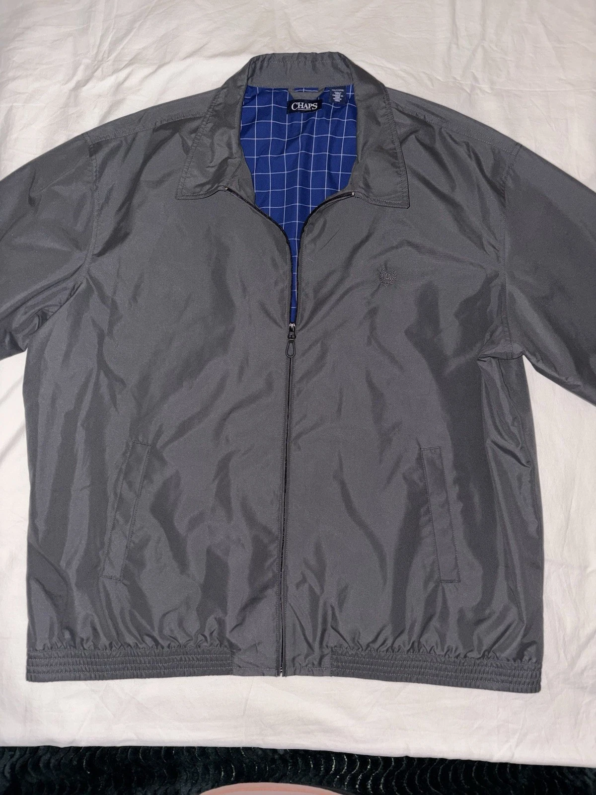Chaps Ralph Lauren Harrington Jacket Grey 3XLT  Full Zip Golf Coat Plaid Line image 1