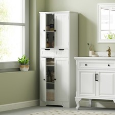 Tall Bathroom Cabinet, Storage Cupboard with Drawer, Shelves, White