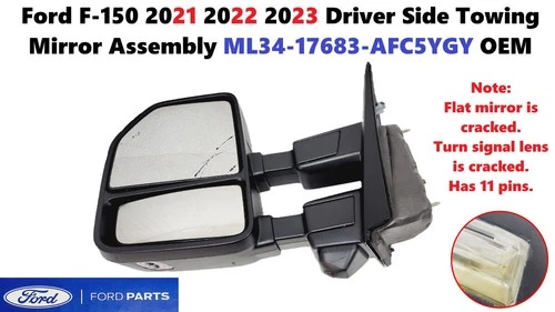Ford F150 2021 2022 2023 Driver Side Towing Mirror Assembly ML34-17683-AFC5YGY